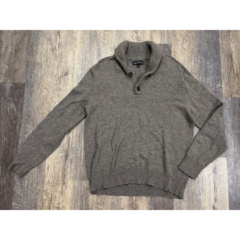 J. Crew Mercantile Mens Large Lambswool Blend Shawl Collar Sweater Brown Heather